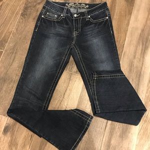 Dark Wash Bootcut Wax Jeans with Rhinestone Detail
